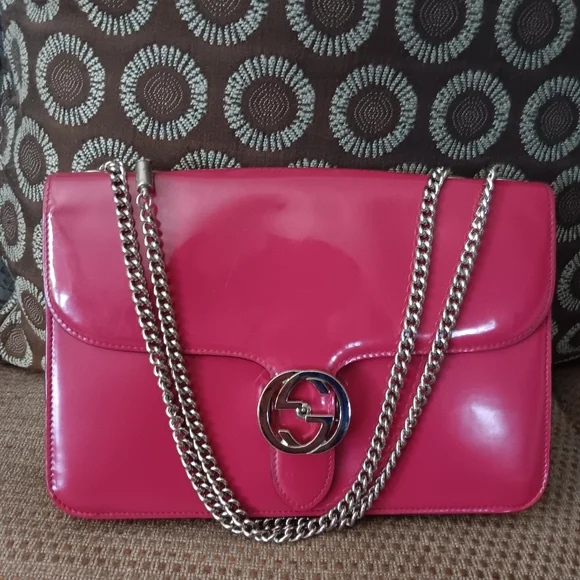 Gucci GG Rare Pink Patent Leather Chain Crossbody Bag - Picture 1 of 7